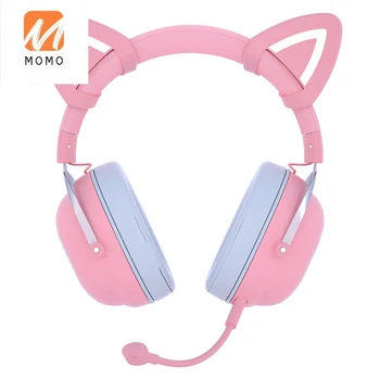 Slušalice s mačka neko ušima, slatka roza igraonica e-sportski slušalice, žičano djevojka s mikrofonom, slušalica
