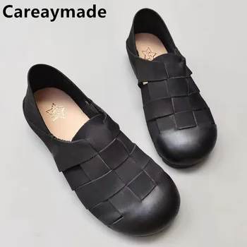 Careaymade - od Pruća ženske cipele od prave kože na ravnom mekom potplatima s okruglim vrhom, đonovi prozračna muška fine cipele ručne izrade, velike veličine
