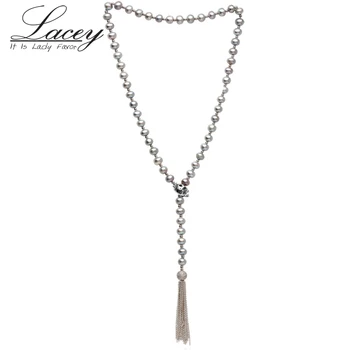 Siva duga biserna ogrlica, trenutno se nalazi ogrlicu od slatkovodnih bisera s кисточками, fin nakit, ženski Božićni poklon