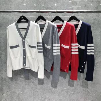TB THOM Kardigan, džemper u patchwork stilu, moderan korejski dizajn, svakodnevne veste, Luksuzni brand, ulica ženski jednostavne pletene cardigan