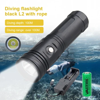 Super svijetli svjetiljka za ronjenje IP8, najvišu razinu vode, profesionalna lampa za ronjenje, radi na baterije 26650 s ručni užetom
