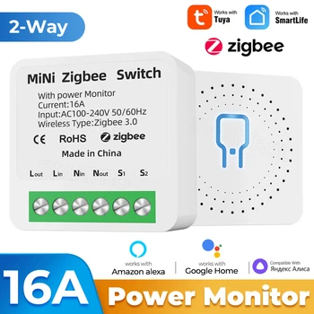 Tuya ZigBee WiFi Pametan Prekidač Modul Monitora Napajanja Pametna Kuća 2-Полосное Upravljanje 16A Mini Prekidač Glas za Alexa, Google Alice