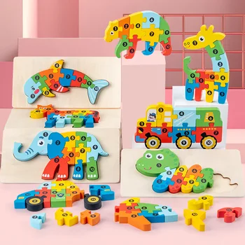 Drvene kocke, puzzle sa životinjama ranog odgoja i obrazovanja, obrazovne djeca obrazovne igračke, blokovi, odgovarajuće 3D puzzle platformer
