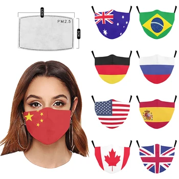 Moderan maska za odrasle osobe s nacionalnom zastavom, za višekratnu upotrebu pamuk filter PM2.5, poklopac za usta, biciklistička пылезащитная ветрозащитная maska za lice