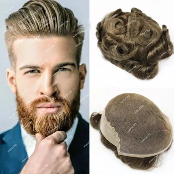 Q6 Siv-блондинистый europska muških perika od ljudske kose s prave linije rasta kose, prozračne cvjetne čipke osnova, muških perika, penetrantima proteze, izbjeljivanje mjesta
