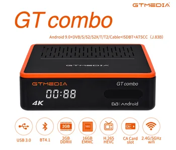 GTmedia GT Combo Android 9.0 BOX + DVB-S/ S2/ S2X, DVB + T / T2 4K UHD Zaslon I Dekoder, Satelitski TV-prijemnik
