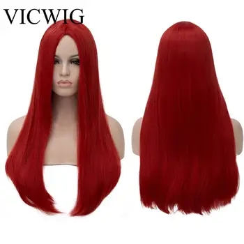 VICWIG ravnu kosu dužine 24 cm, crvena, srebrna, crna, siva, bijela, svijetlo zelena vlasulja, sintetske ženske perike srednjem dijelu