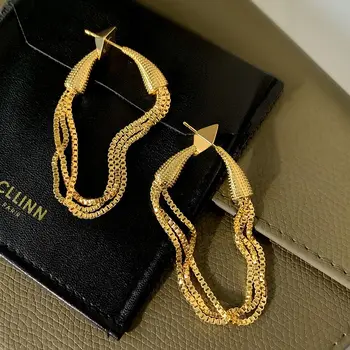 Zlatne naušnice-CELI lanac s dugim metalnim кисточками, viseće naušnice, vintage nakit kao poklon za Valentinovo