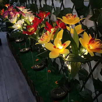 Led žarulja za travnjak sa solarnim орхидеей i ružu, solarna led svjetiljka, ulica vodootporan lampa za pjesme sa sunčanim bojama, za uređenje unutarnjeg dvorišta, vrta