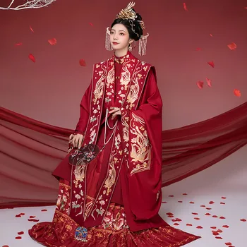 Fine žene u tradicionalnom stilu ханфу u stilu phoenix sa стоячим ovratnik Qiyao i teška сяпеем za kineske ceremonije suknje