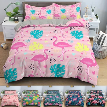 Set posteljine s flaminga za spavaće sobe, deka, poplun sa životinjama, deka za jednog, dva, King Size, donje plahte s наволочкой, 2/3 kom.