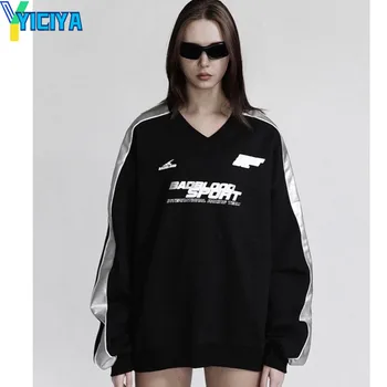 Skraćene top YICIYA, ženska t-shirt y2k, odjeća u korejskom stilu, оверсайз, V-oblika otvor utrke nove majice, bluze, majice dugih rukava, hip-hop