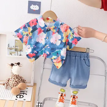 Nova ljetna odjeća za djevojčice i dječake, košulju s cvjetnim uzorkom, kratke hlacice, 2 kom./compl., dječji pamuk odijelo za djecu 0-6 godina