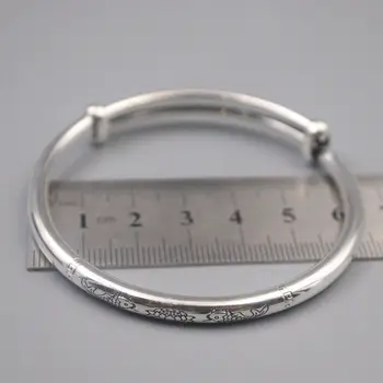 Solidan narukvica od srebra 999 uzorka s podesivim uzorcima ribe 5,5 mm, unutarnji promjer 2,4 inča.