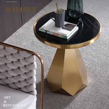 Zlatni mali stolić, skandinavski jednostavan okvir od nehrđajućeg čelika, estetski naglasak za dnevni boravak, Yemek Masası Namještaj za dom FYH