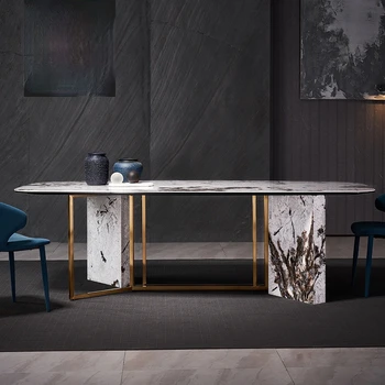Blagovaona stol u skandinavskom stilu za malu obitelj Pravokutni mramorni stol Moderan, jednostavan jednostavan Raskošan stol od kamena ploča Namještaj za dom
