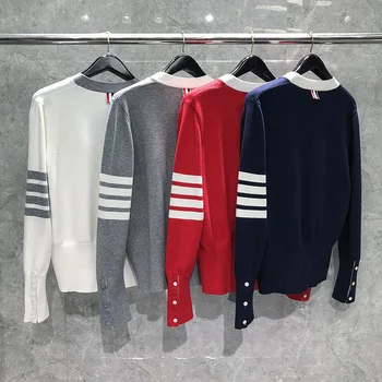 TB THOM Kardigan, džemper u patchwork stilu, moderan korejski dizajn, svakodnevne veste, Luksuzni brand, ulica ženski jednostavne pletene cardigan