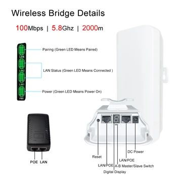 KuWFi Vanjski bežični Wi Fi router na frekvenciji 5,8 Ghz, 300 Mbit/s, visoka snaga, двухточечный most na velike udaljenosti, 1-2 km, WIFI-produžni Singal