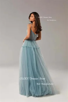 OLOEY Moderne prašnjav-plave, ružičaste čipke i duge haljine za maturalnu večer na tanke trake, multi-level večernje haljine, arabic donje večernja haljina