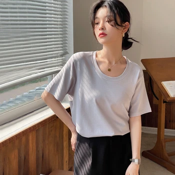 Ljetna nova moda majica 2023, osnovna bijela majica s V-izrez i kratkih rukava, jednostavan i elegantan ženski top