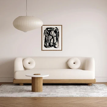 Nordijsko bijela stan Drveni kauč-krevet dan Jednostavan trosjed od baršuna, janjetina krem boje, bijela moderna минималистичная namještaj