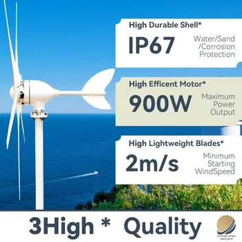 【Nema lažni Snage】 Vodene turbine Jupiterwing, visoko efikasna vjetrenjača snage 900 W, Hibridni Solarni sustav Za kućnu uporabu, 6 Vodoravne lopatice
