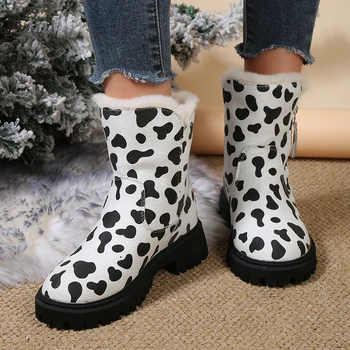 Zimske cipele od debele pliš s po cijeloj površini mliječne krave, novo zime 2023, đonovi, kojim da čuva toplinu cipele sa pamučnom postavom, ženske čizme na platformu