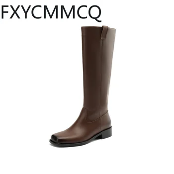 FXYCMMCQ / Novost jeseni 2023 godine; Ženske Trendy čizme ispod koljena, na debelim petama s okruglim vrhom u retro stilu; Oblikovana Sve HG179
