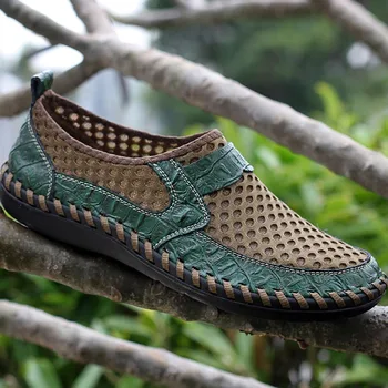 Ljetna prozračna soft muške cipele od сетчатого materijala od prave kože za odrasle, svakodnevni kvalitetan lak cipele od сетчатого materijala 2023