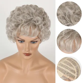 Kratka perika омбре, kremasti bijeli perika za žene, sintetičke kose sa šiške, prirodna frizura za granny, mamin perika