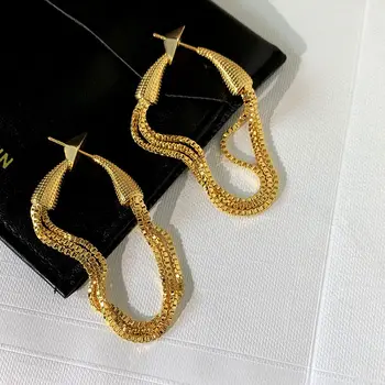 Zlatne naušnice-CELI lanac s dugim metalnim кисточками, viseće naušnice, vintage nakit kao poklon za Valentinovo