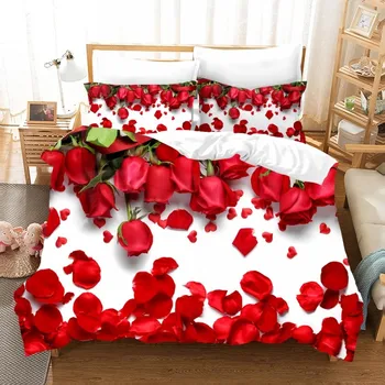 Ružičasto-Crvene Ruže Cvijet Ljetno Dječja Deka Durex Full King Size 3pcs Deka Komplet Posteljine, Deka Krevet 200x200 240x220