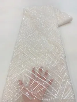 Afrički držači tkanine sa šljokicama, najnoviji beadwork, francuski tila, nadvoji cvjetne čipke tkanina, materijal za večernje vjenčanje šivanje QF0893