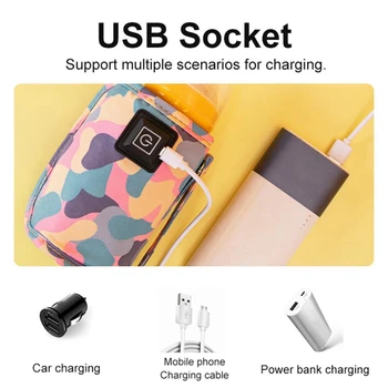 Univerzalni USB-topliji za mlijeko i vodu, hodanje kolica, usamljena torba, laptop grijač bočica za hranjenje, maskirne-žuta
