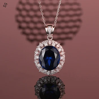 Jednostavan dizajn, optočena dokaz safir privjesak, pun dijamanata, ogrlica od 925 sterling srebra, izrada ženskih ошейников