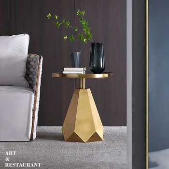 Zlatni mali stolić, skandinavski jednostavan okvir od nehrđajućeg čelika, estetski naglasak za dnevni boravak, Yemek Masası Namještaj za dom FYH