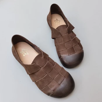 Careaymade - od Pruća ženske cipele od prave kože na ravnom mekom potplatima s okruglim vrhom, đonovi prozračna muška fine cipele ručne izrade, velike veličine