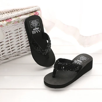 Plaže sandale, novo 2023 godine, ženske cipele na ravnu танкетке sa šljokicama za devojčice, zgodan, crna, jednostavna prozračna ženske cipele visoke kvalitete