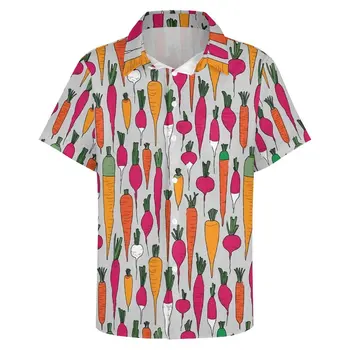 Plaža košulja s mrkvom i редисом, svježe povrće, Havajski svakodnevne košulje, muške košulje Y2K, dizajnersku odjeću kratkih rukava, velike dimenzije