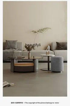 Minimalistički stakleni čaj stol za dnevni boravak, jednostavna okrugla umjetnička kamena ploča, fin mali stolić