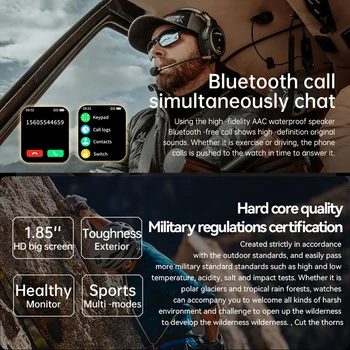 NOVE snažne vojne pametnih satova za muškarce za Android, IOS, fitness sat Ip68, vodootporan 1,85-inčni pametni sat s glasovnim BT-izazov AI 2023