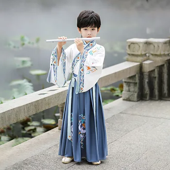 Svijetlo Siva S Vezom Hanfu Za dječake, Scenski Kostim Za Male Dječake, Odijelo Doba Tang, Dječja drevni kineski Tradicionalni Haljina, Odijelo