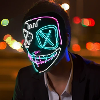 Halloween Neonske Maska Neon Led Svjetla Маскарадная College Maske Užasa Maska Svijetli U Mraku Halloween Cosplay Maska Večer Svjetla