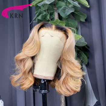 KRN ljudske kose medeni блондинистого boje 13x1 perika čipkom dio brazilski perika za žene sa волнистостью ljudske kose perika čipkom prednji dio za ženske kose