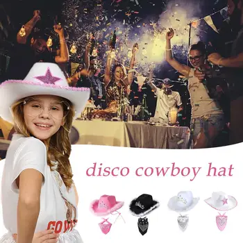 Pink ženski kauboj šešir sa širokim poljima, kauboj šešir u stilu Western, kauboj odijelo, pink šešir s podesivim vezama na vratu