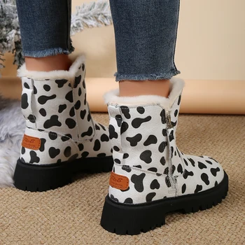 Zimske cipele od debele pliš s po cijeloj površini mliječne krave, novo zime 2023, đonovi, kojim da čuva toplinu cipele sa pamučnom postavom, ženske čizme na platformu