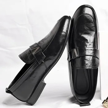 Klasična kožna obuća za muškarce, oxfords s oštrim vrhom, bez kopče, službena vjenčanje college, uredski poslovni svakodnevne modeliranje cipele za muškarce
