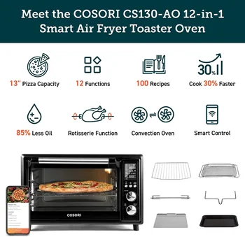 Toster Cosori, zračni friteza, Smart 32QT, velike конвекционная pećnice od nehrđajućeg čelika za pizzu, roštilj