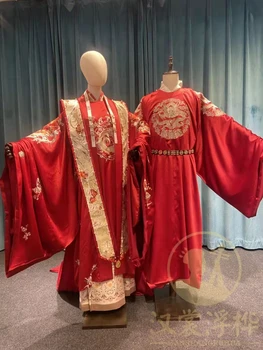 Dinastija Ming Kvalitetan vez Mladoženja mladenka Vjenčanje skup Hanfu kineski Tradicionalni kostim par, odjeća za ljubitelje Brak