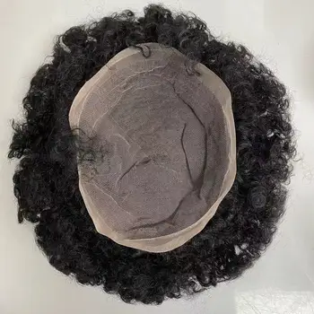 Europska Prirodni perika od ljudske kose 8 mm, valoviti perika u stilu afro, potpuno čipke kit za crne muškarce